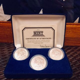 1921 Morgan Silver Dollar Mark Set (p,  D,  & S Mints) Last Year Of Issue