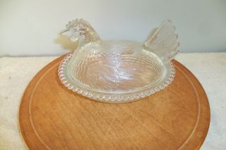 Vintage Glass Hen On A Nest Clear Glass Candy Dish  2476c