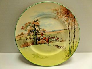 Royal Doulton 10 3/8 " Plate Fox Hunting D 5104 Green Rim Made In England