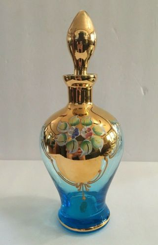 Vintage Moser Style Murano Blue And Gold Decanter