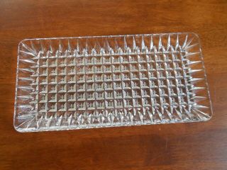 Vintage Hand Cut Oblong Crystal Tray Double Hatch Block Pattern 285mm X 140mm