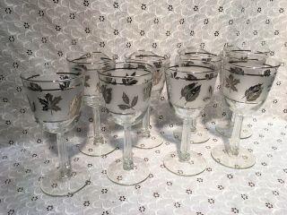 (8) Vintage Libbey Silver Leaf Wine Glasses Goblets: 7 1/4” Tall