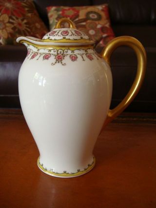 Antique Haviland Limoges Chocolate / Coffee / Tea Pot,  Red Roses,  8 1/2 "