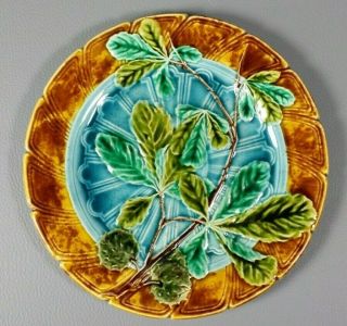 Rare Antique French Majolica Sarreguemines Chestnut Victorian Wall Plate C1890