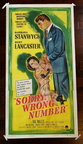 Sorry,  Wrong Number (1948) Us 3sh Movie Poster Lb (owned By Barbara Stanwyck)