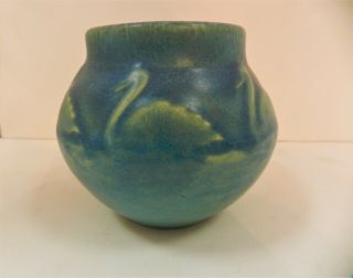 Blue Rookwood Arts & Crafts Pottery Vase 2097,  C1914,  Swans,  Mission Style