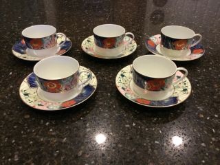 Set Of 5 Raynaud & Co Limoges Ceralene Jardin De Printemps Flat Cup Saucers