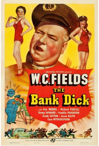 The Bank Dick Style C W.  C.  Fields One Sheet 27x41 Poster Linen Backed Restored