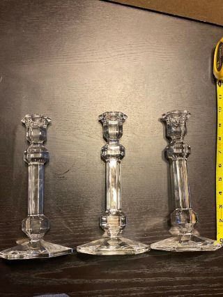 Val St Lambert Signed Set Of 3 Crystal Candlestick Candle Holders Gardenia