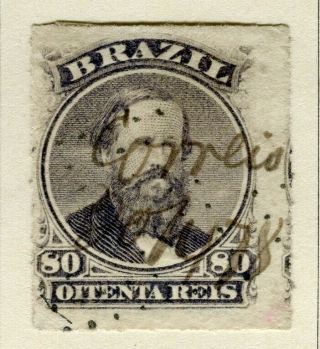Brazil; 1870s Early Classic Dom Pedro Rouletted Issue Fine 80r.  Value