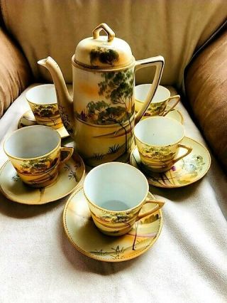 Vintage Nippon Hand Painted Chocolate/tea Set (6)