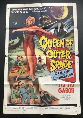 Queen Of Outer Space 1958 Sci - Fi Movie Poster 27x41 Zsa Zsa Gabor