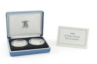 1989 United Kingdom 2 Pounds Silver Proof Two - Coin Set - Box & 000