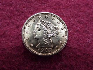 1907 Us Liberty Head $2.  50 Gold Quarter Eagle Coin 2 1/2 Dollar - Quality