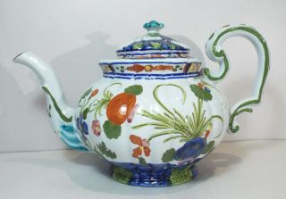 Italy Sigma Carnation Teapot & Lid Amm Light Blue Italian Pottery Handpainted
