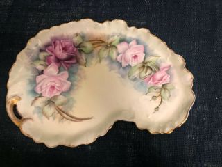 Atq William Guerin (w.  G.  & Co. ) Limoges Hand Painted Flowers Gilt Dresser Tray