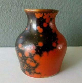 Pigeon Forge Pottery - Rare Red & Black Glazed Miniature Vase Signed H.  Shults