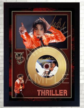 Thriller Michael Jackson Mini Gold Vinyl Cd Record Signed Framed Photo Print