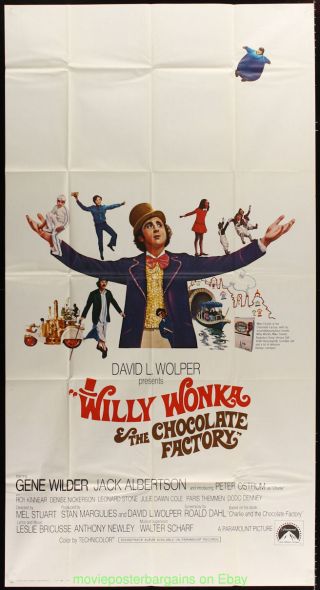 Willy Wonka And The Chocolate Factory Movie Poster 41x81 Inch Three Sheet 1971