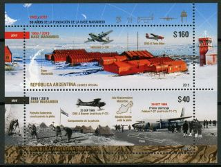 Argentina 2019 Mnh Marambia Antarctic Base 2v M/s Exploration Aviation Stamps