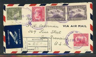 Nicaragua Postal History: Lot 98 1933 Reg Air Multifranked Managua - Sf $$$