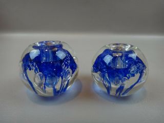 Vintage Joe St Clair Style Paperweight Candle Holders Pair