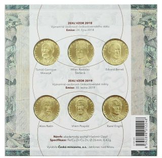 20 Korun 2018 - 2019 Czech Republic Unc (set Of 6 Coins) Commemorative Rare Coins