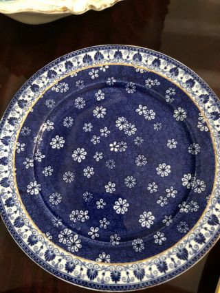 Antique Early Shelley Cloisello Ware Cobalt Blue 7 1/2 " Set Of 6 Plates England