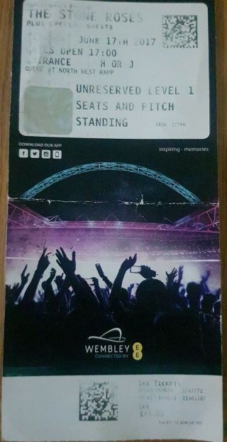 Stone Roses Ticket Stub For Wembley Stadium June 2017