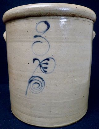 Vintage Stoneware Crock Country Pottery With Blue Flower 3 Gallon Size