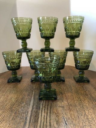 8 Vintage Indiana Glass Olive Green Wine Goblet Park Lane Pattern Colony 4 Oz
