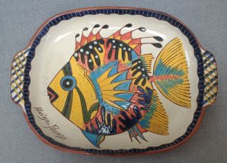 Vintage Anibal Rosado S Pedro Corval Majolica Fish Plate Portugal Art Ceramic