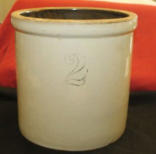 Vintage Pottery 2 Gallon Antique Stoneware Crock " 2 " Printed On Side