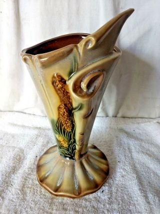 Vintage Hull Art Pottery Vase Pachment & Pine 2 Tone Green Brown S - 4 10 "