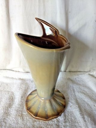 VINTAGE HULL ART POTTERY VASE PACHMENT & PINE 2 TONE GREEN BROWN S - 4 10 