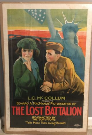 The Lost Battalion Rare 1919 Wwi Silent Movie Poster Aef 77th Infantry 27x40