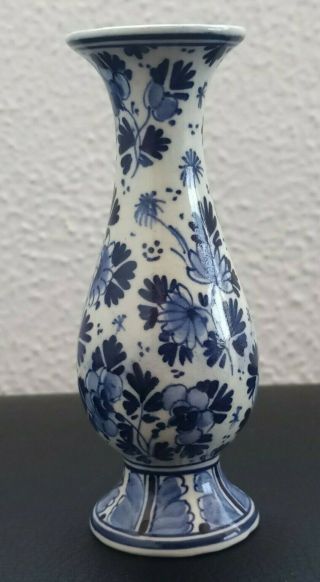 Vintage 1917 Date Code Am Royal Delft Hand Painted Blue White Floral Small Vase
