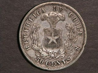 Chile 1870 50 Centavos Silver Vf