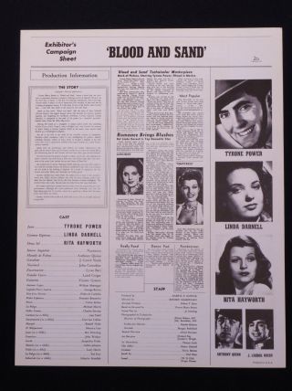 Blood And Sand 1941 Tyrone Power Linda Darnell Rita Hayworth Press Sheet