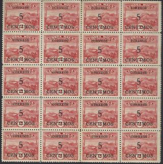 Costa Rica Telegraph Stamp Surcharged Type Lll Sc 149 Block Of 20 Mnh 1929