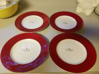 4 Lenox Kate Spade Rutherford Circle Red Salad Luncheon Plates 9.  2 "