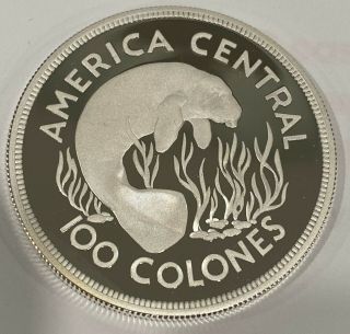 1974 Manatee.  925 Silver Coin 100 Colones Costa Rica Silver Proof Coin