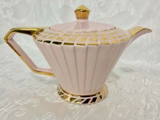 Vintage Sadler Teapot Fluted Pink,  Heavy Gold Trim 2110 Made England