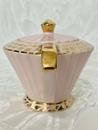 Vintage SADLER Teapot Fluted Pink,  Heavy Gold Trim 2110 Made England 3