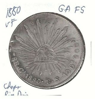 1880 Mexico Ga - Fs Silver 8 Reales Cap & Rays (vf) With Chop Marks,  Rim Ding