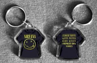 NIRVANA t - shirt keyring KURT COBAIN smiley in utero etc 3