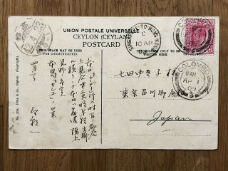Ceylon Old Postcard Cabbage Colombo Hongkong China Singapore To Japan 1909