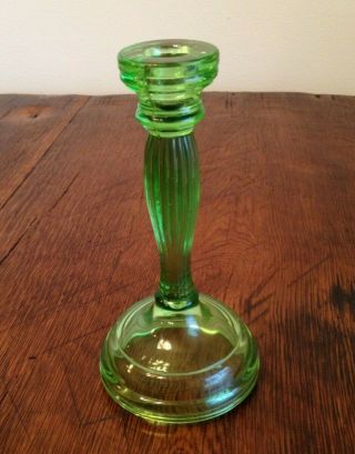 Vintage Green Depression Glass Candle Holder,  8 1/4 " Tall