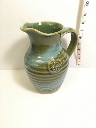 Colm De Ris Irish Pottery “signature Piece” Green Large Pitcher Made In Ireland