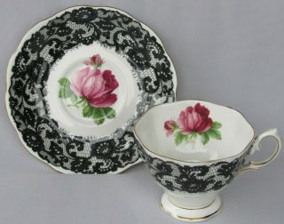Royal Albert Senorita Bone China Tea Cup & Saucer England Black Lace Rose